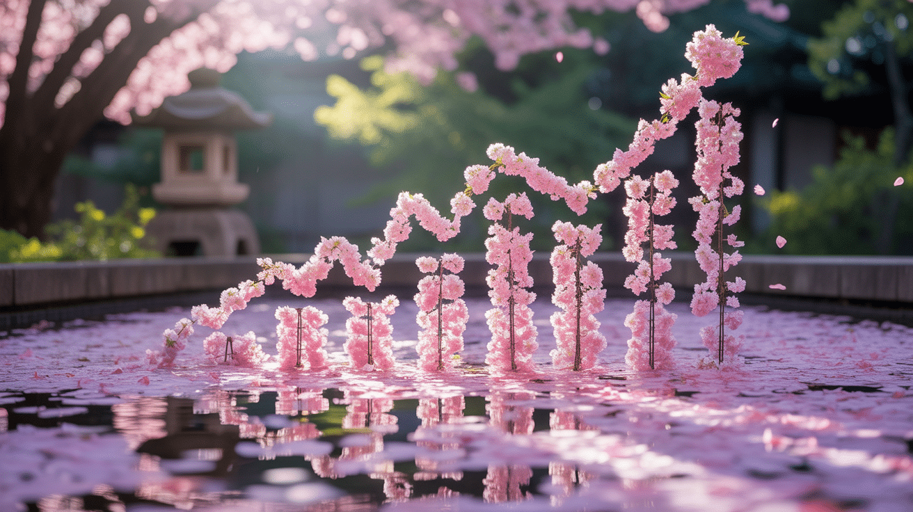 Cherry blossoms forming a growth chart.